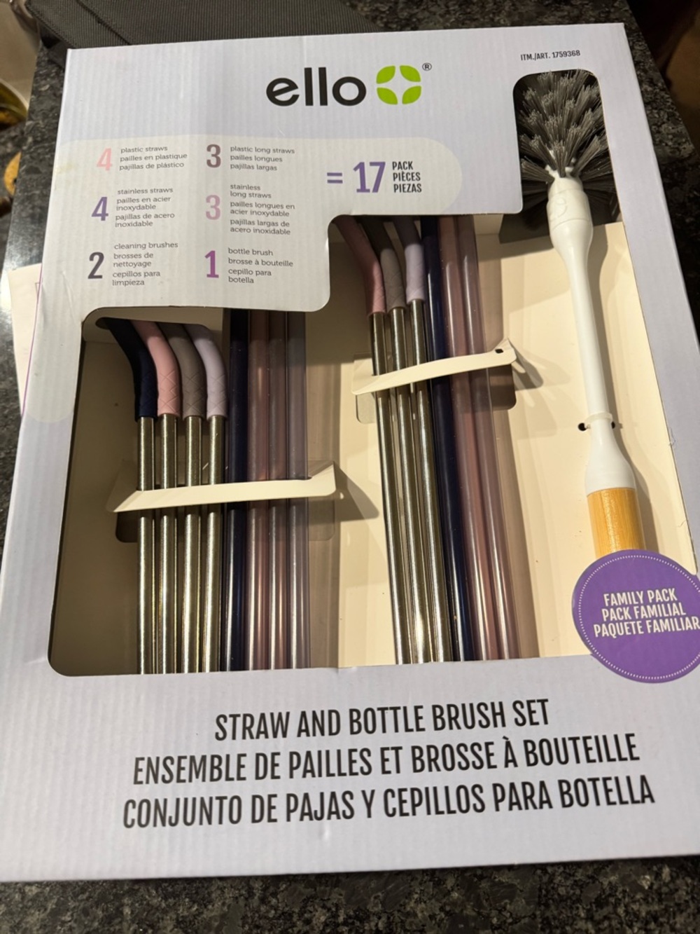 ello Straw and Bottle Brush Set - Multicolor